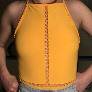 h&m yellow cutout bodysuit